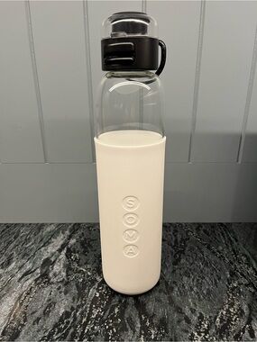 Soma White Glass Water Bottle with Black Cap